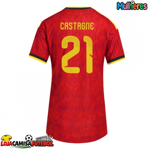 Camisa de Futebol Bélgica Timothy Castagne #21 Equipamento Principal Mulheres Mundo 2026 Manga Curta